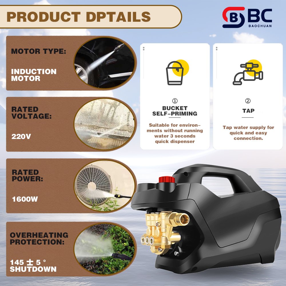 BC053018 Aluminum Copper Motor 1500w High Pressure Car washer portable electric High Pressure Car washer for household home use