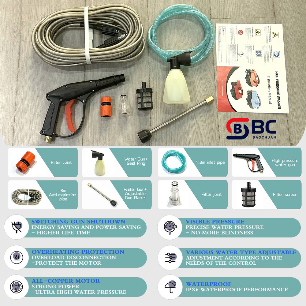 BC053018 Aluminum Copper Motor 1500w High Pressure Car washer portable electric High Pressure Car washer for household home use