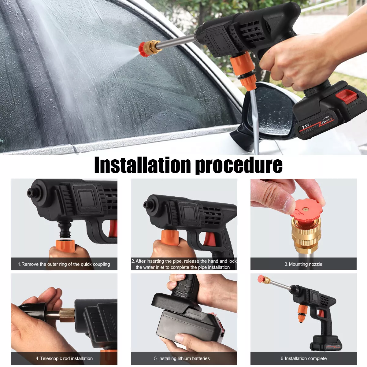 Portable Powerful Cordless Water Spray Gun 24v Lithium Cordless Wireless Car Wash Water Jet Foam Gun Car Washer