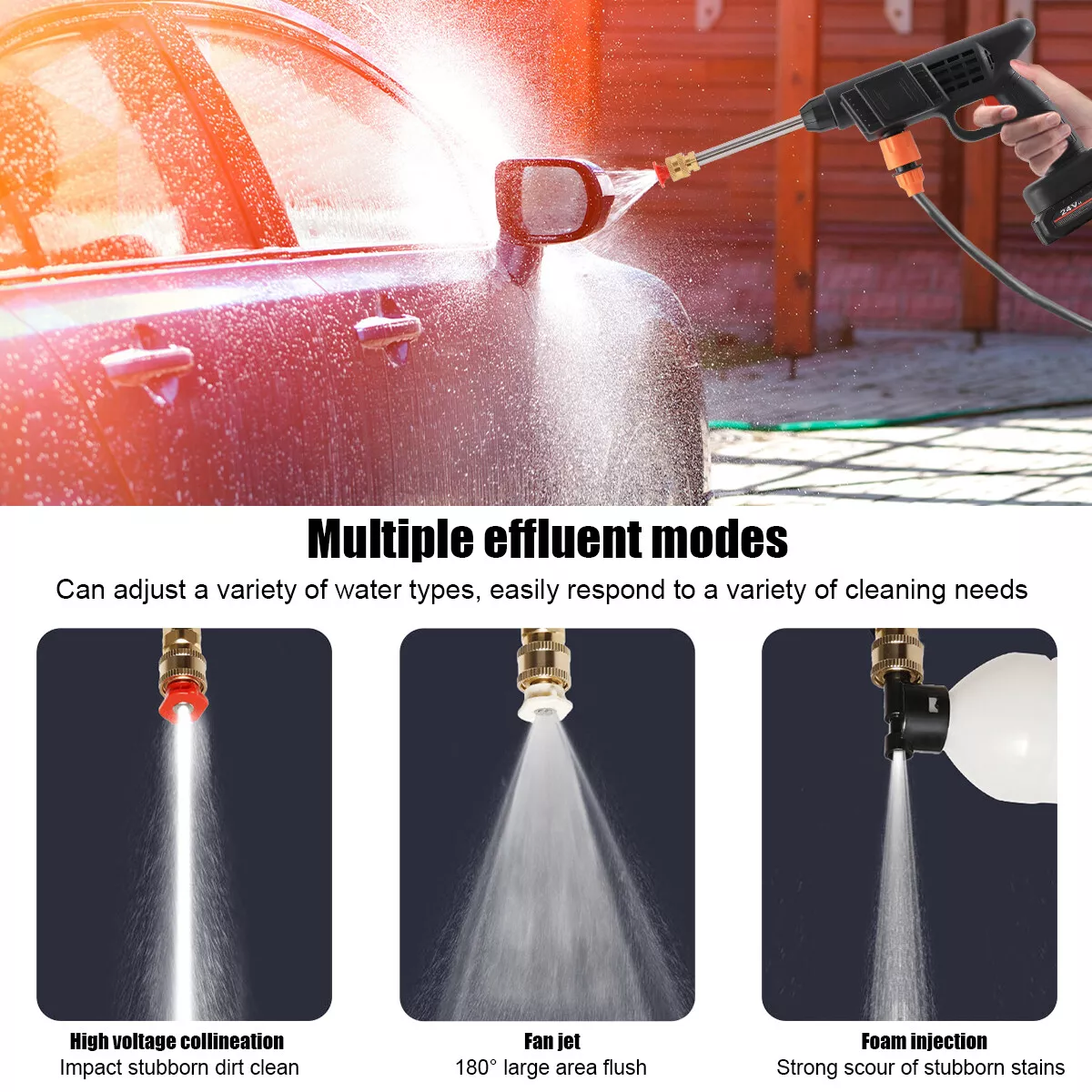 Portable Powerful Cordless Water Spray Gun 24v Lithium Cordless Wireless Car Wash Water Jet Foam Gun Car Washer