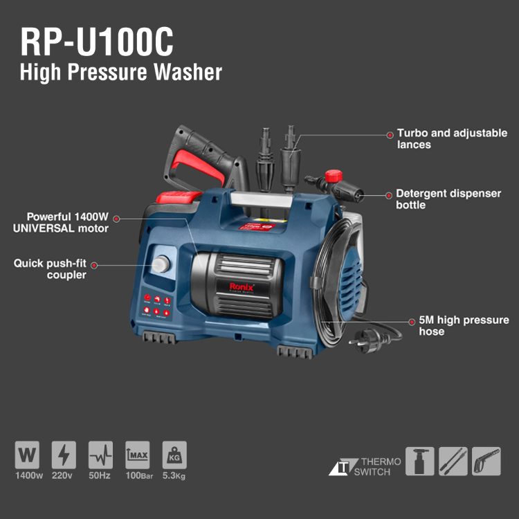 Ronix Carwash RP-U100C 1400W 100BAR Power Wholesale Car Cleaning Adjustable Spray Gun Car Wash Machine High Pressure Washer