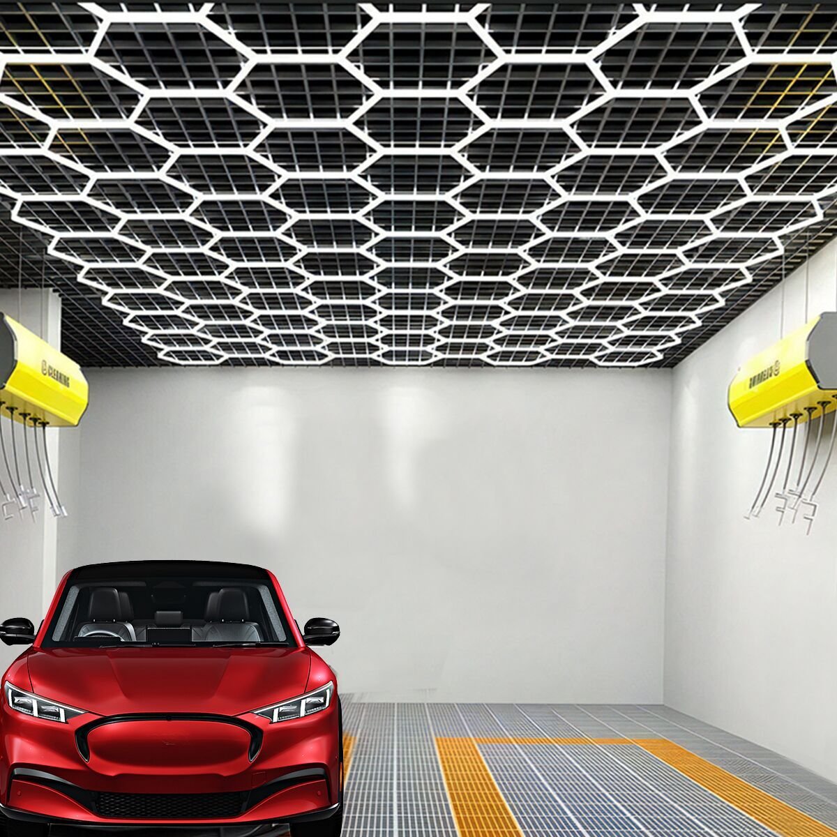 Factory Direct Sale Hexagonal 14 Grid Ceiling Detail Honeycomb LED Light for Bar Car Wash Station Garage Ceiling Commercial Auto