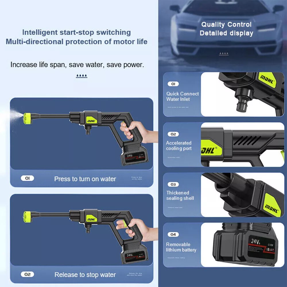 New 4000 PSI 300W Wireless High Pressure Car Washer Tool Kit Portable Wash Cleaner