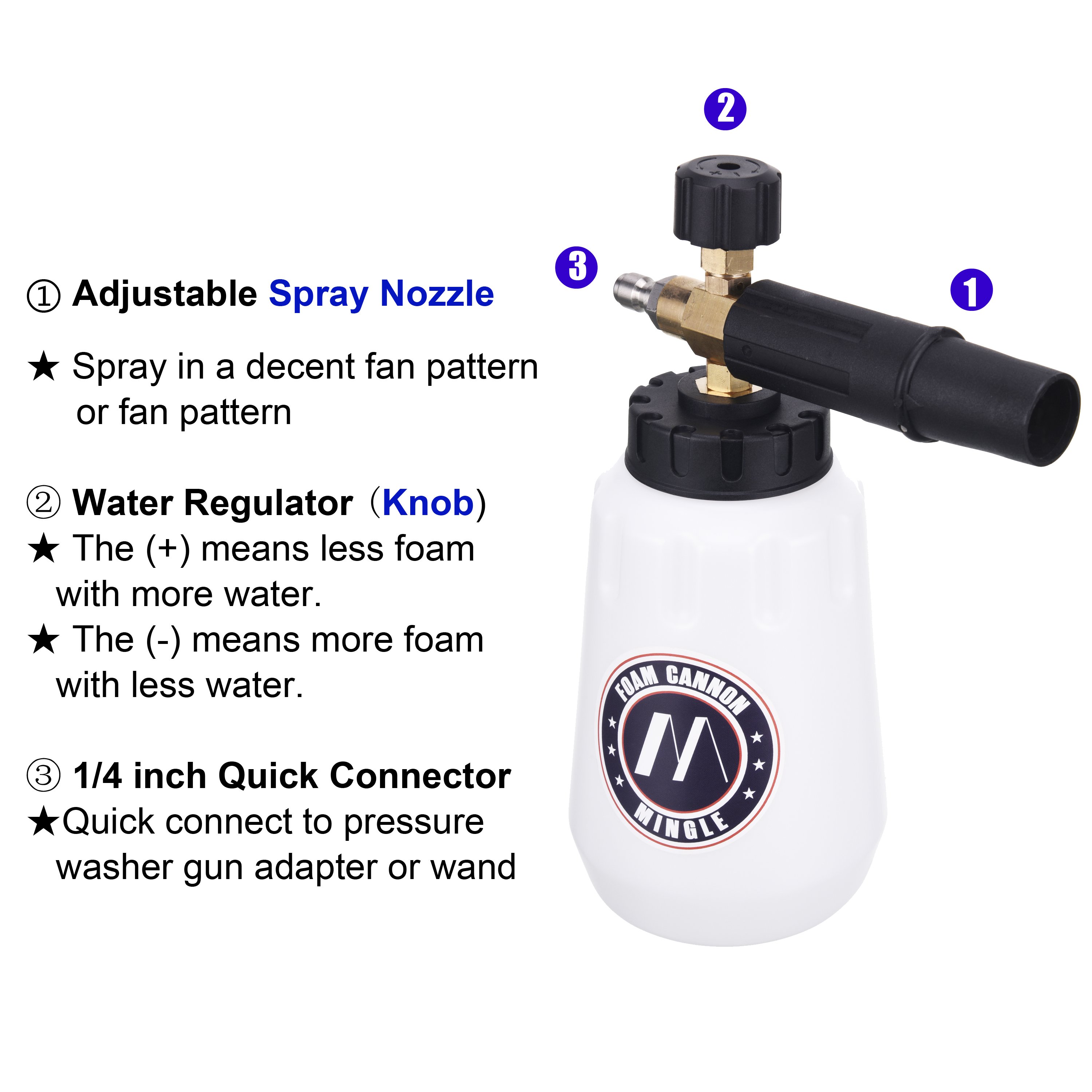 Snow Foam Cannon With Gun Adapter Carwash Cannon Foam Blaster Nozzle Gun For Car