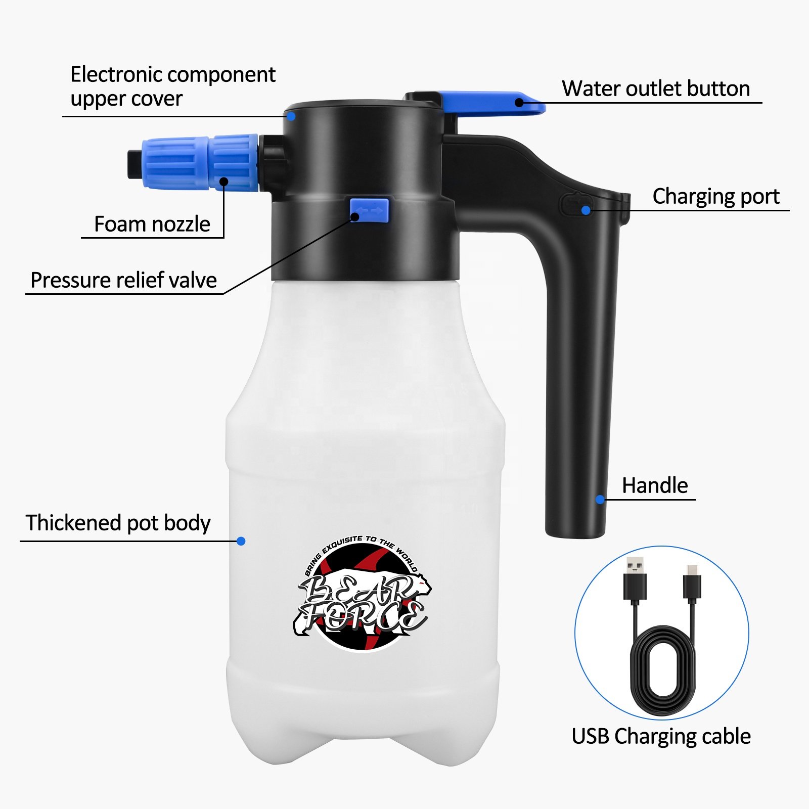 Lithium-Battery Foam Sprayer Snow Foam Nozzle 1.5L/ 48 oz Transparent Foam Bottle for Car Wash Window Cleaning