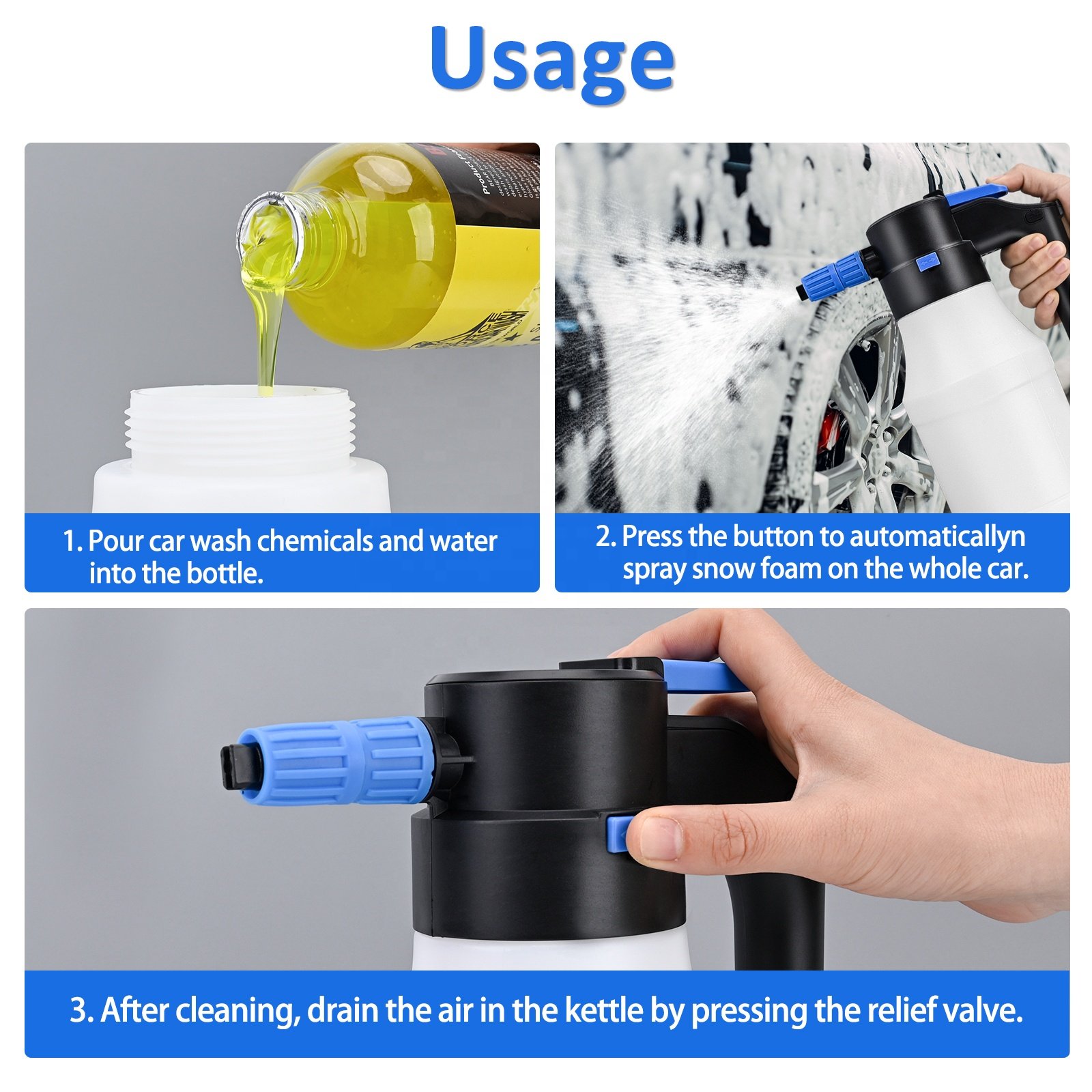 Lithium-Battery Foam Sprayer Snow Foam Nozzle 1.5L/ 48 oz Transparent Foam Bottle for Car Wash Window Cleaning