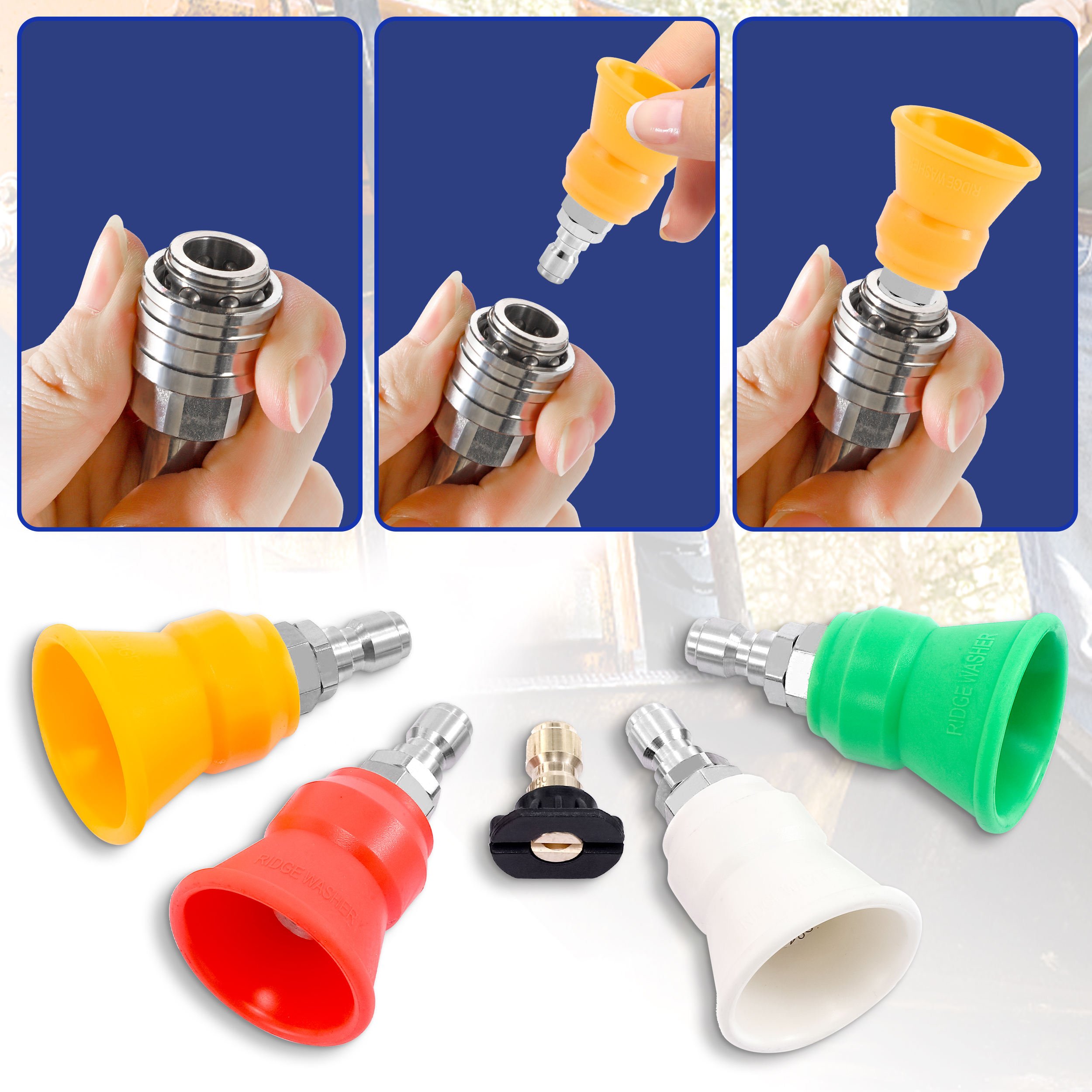 NBT Top Quality 1/4" Quick Connector Pressure Washer Spray Nozzles With Rubber Protective Covers