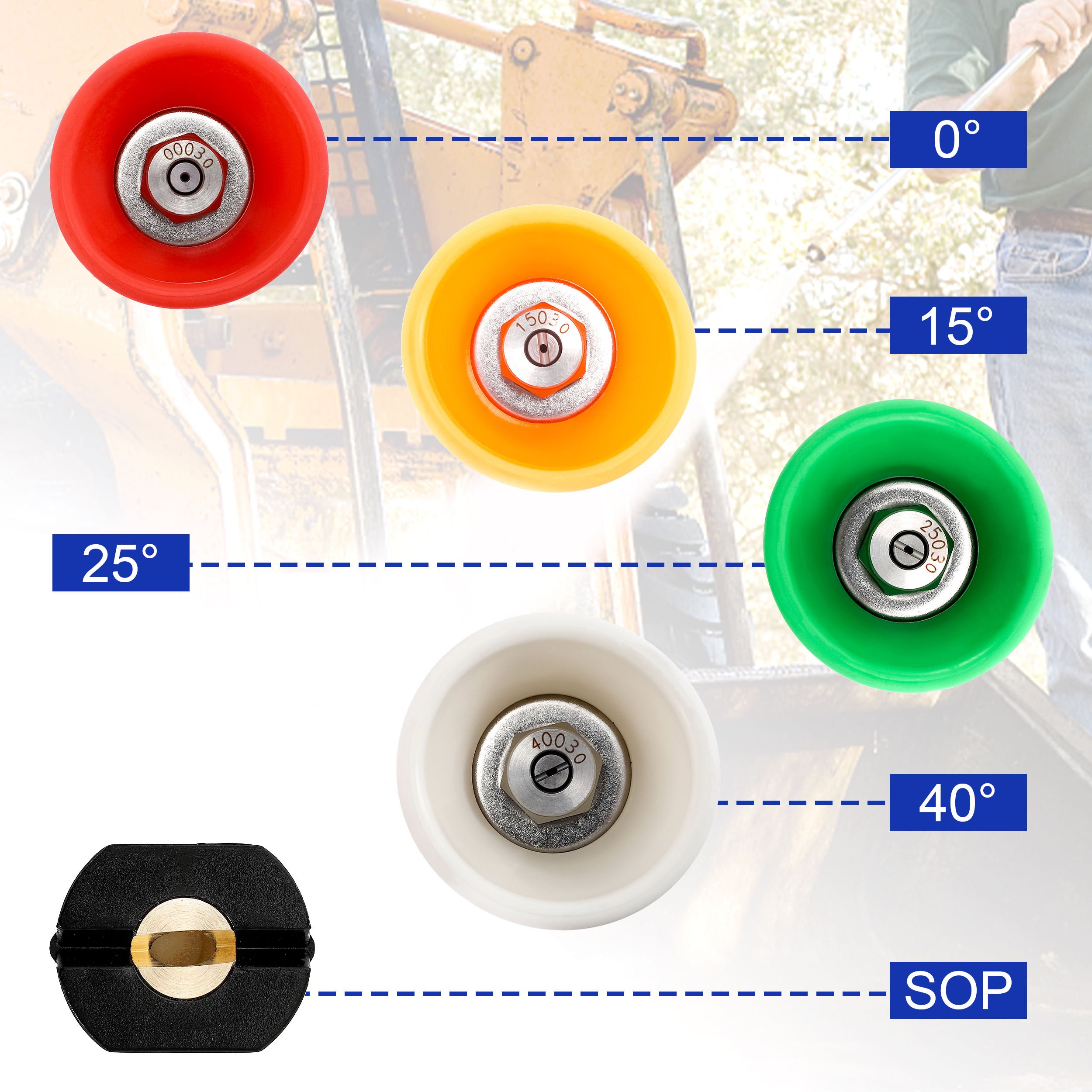 NBT Top Quality 1/4" Quick Connector Pressure Washer Spray Nozzles With Rubber Protective Covers
