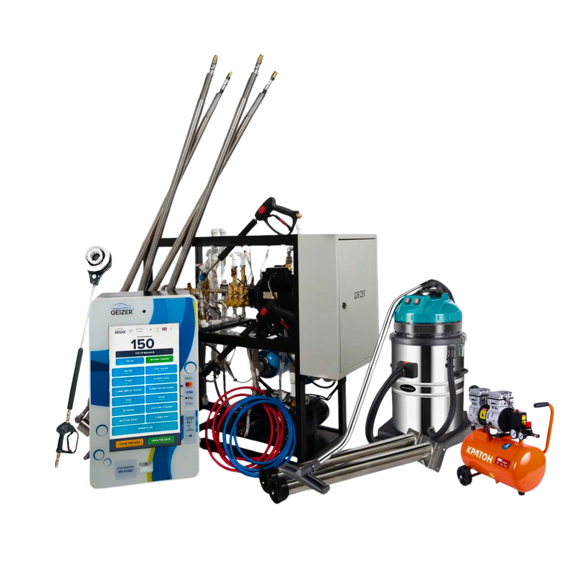 GEIZER 1500W Fully Self-Service Steel Car Washer Modern Equipment for Car Cleaning Manufactured by Car Washer Stations Maker