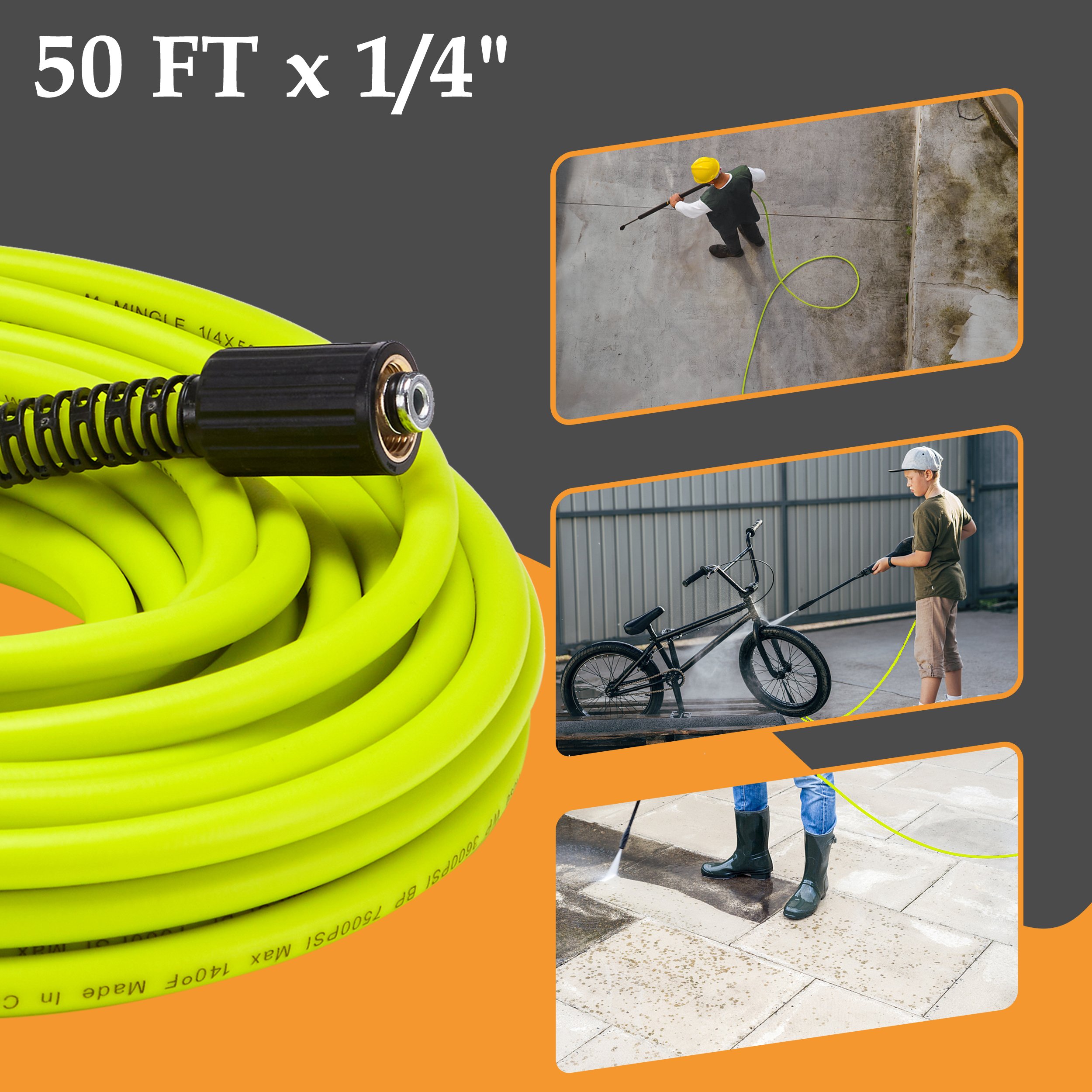 Car Washer Hose 50 Ft High Pressure Power Washer Hose 50 Ft With M22 14mm Quick Connect Kits