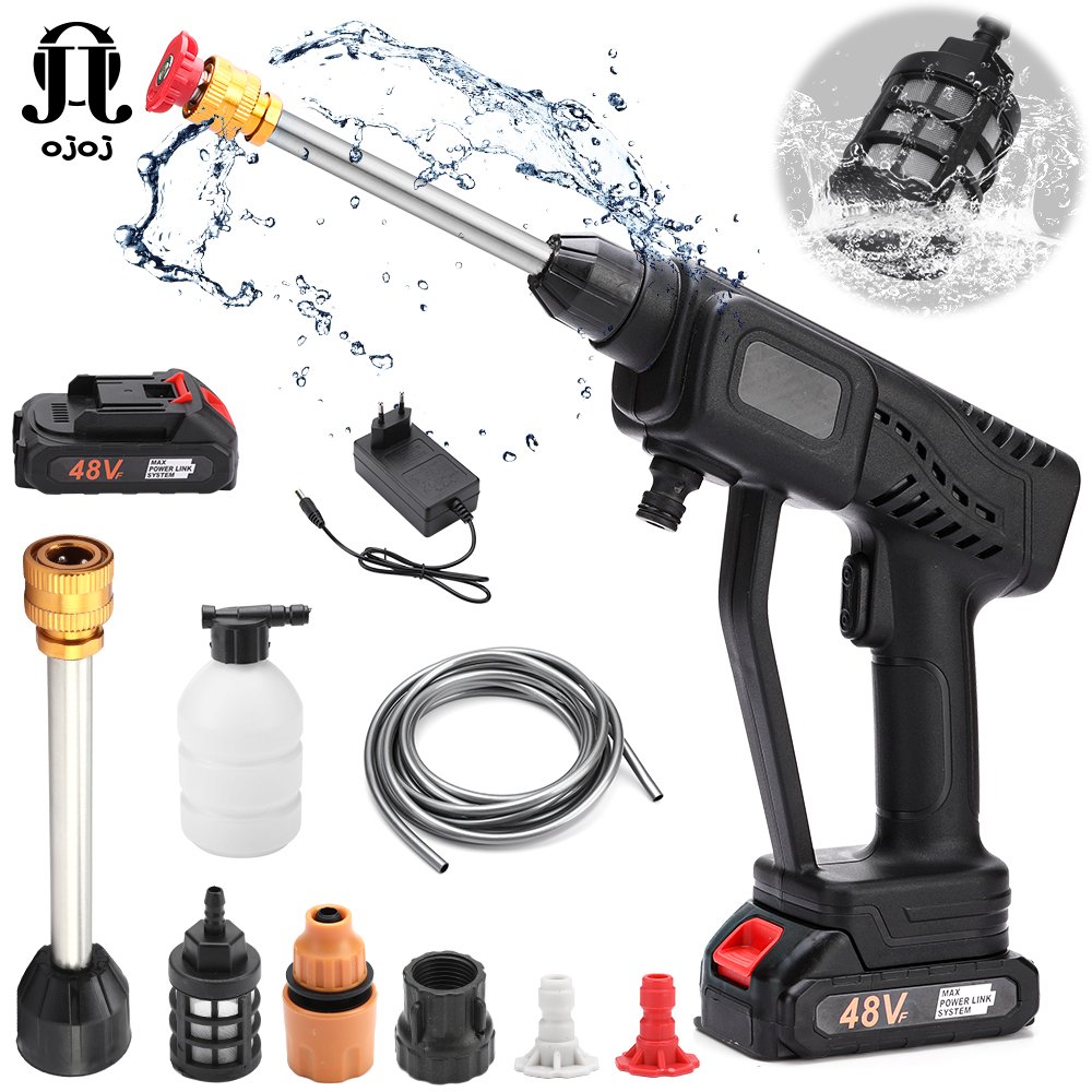 Portable 48V High Pressure Water Gun Wireless Lithium Battery Car Washer Metal and PP Material Car Cleaning Tool