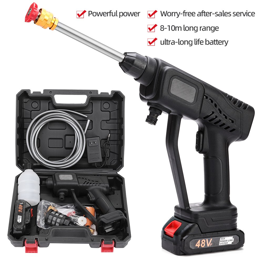 Portable 48V High Pressure Water Gun Wireless Lithium Battery Car Washer Metal and PP Material Car Cleaning Tool