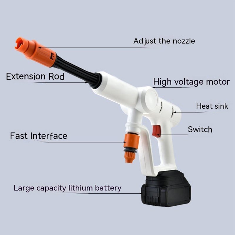 High Quality White Car Washer Cleaner Cleaning Tool Electric Sprayer Rechargeable Durable Battery Cordless Pressure Washer Gun