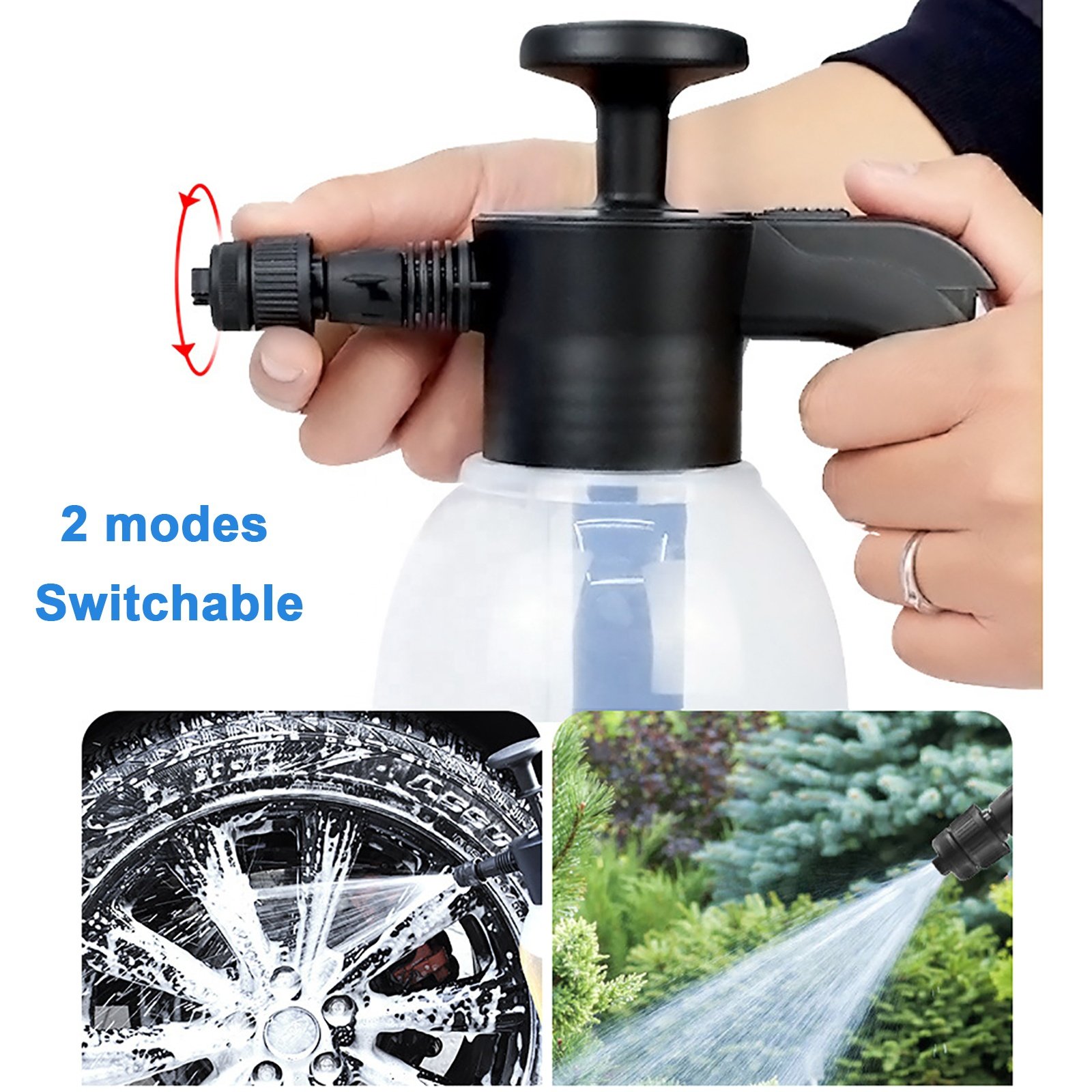2L Hand Pump Foam Sprayer with 3 Types of Nozzle Hand Pneumatic Foam Cannon Snow Foam Car Wash Spray Bottle