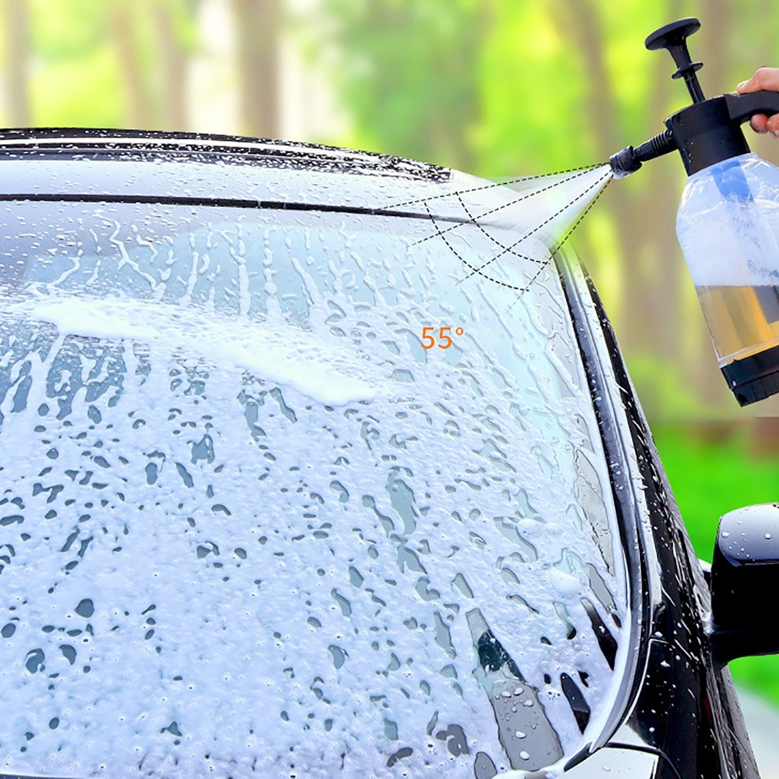 2L Hand Pump Foam Sprayer with 3 Types of Nozzle Hand Pneumatic Foam Cannon Snow Foam Car Wash Spray Bottle