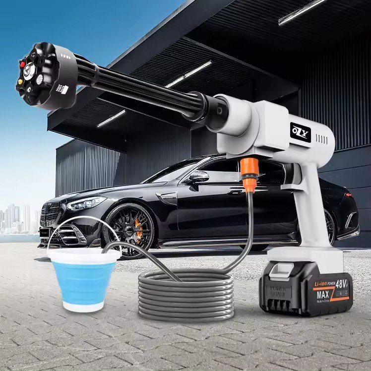 Cordless Pressure Washer Integrated Nozzle, 24/48V Portable Power Washer with 2.0 Ah Battery Washer Gun for Car Garden Cleaning