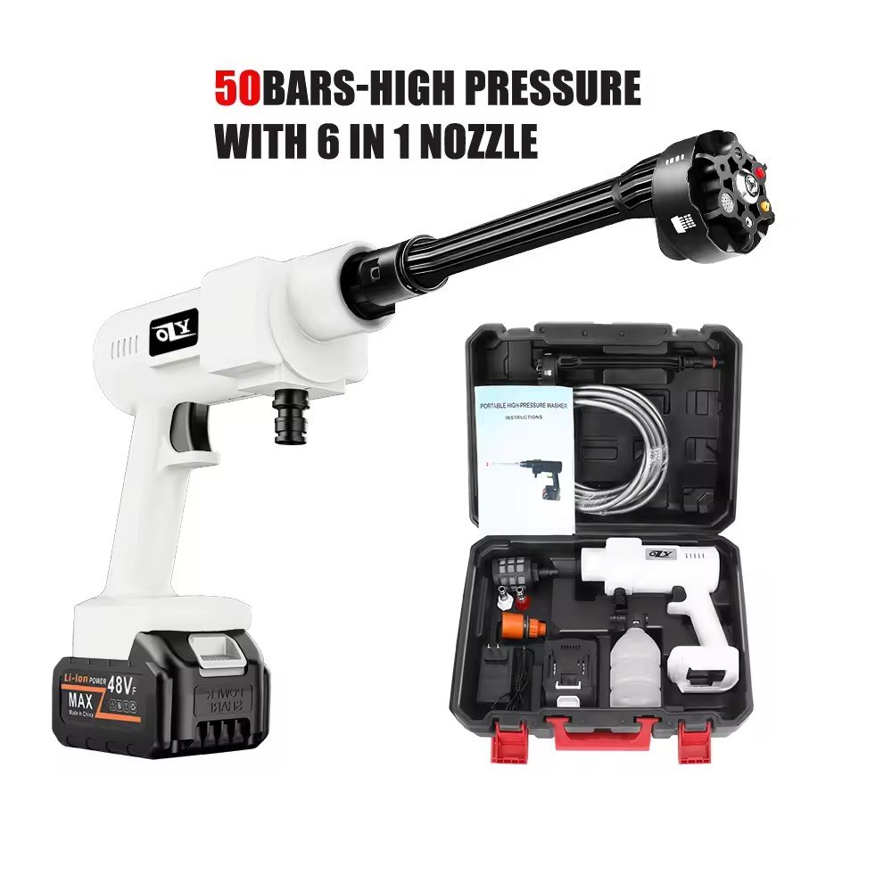 Cordless Pressure Washer Integrated Nozzle, 24/48V Portable Power Washer with 2.0 Ah Battery Washer Gun for Car Garden Cleaning