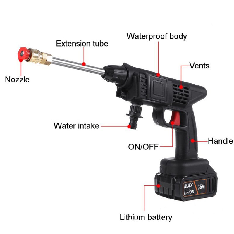 Car wash lithium battery water gun high pressure water pump car portable electric household car washer high pressure water gun