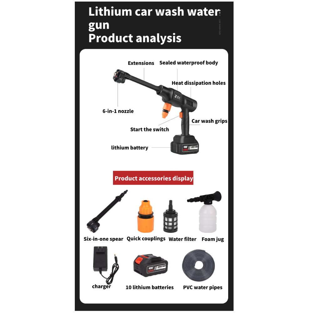 Power 500W Plastic Car Washer Portable Washing Tool Kit Pressure Cleaning Car Washer