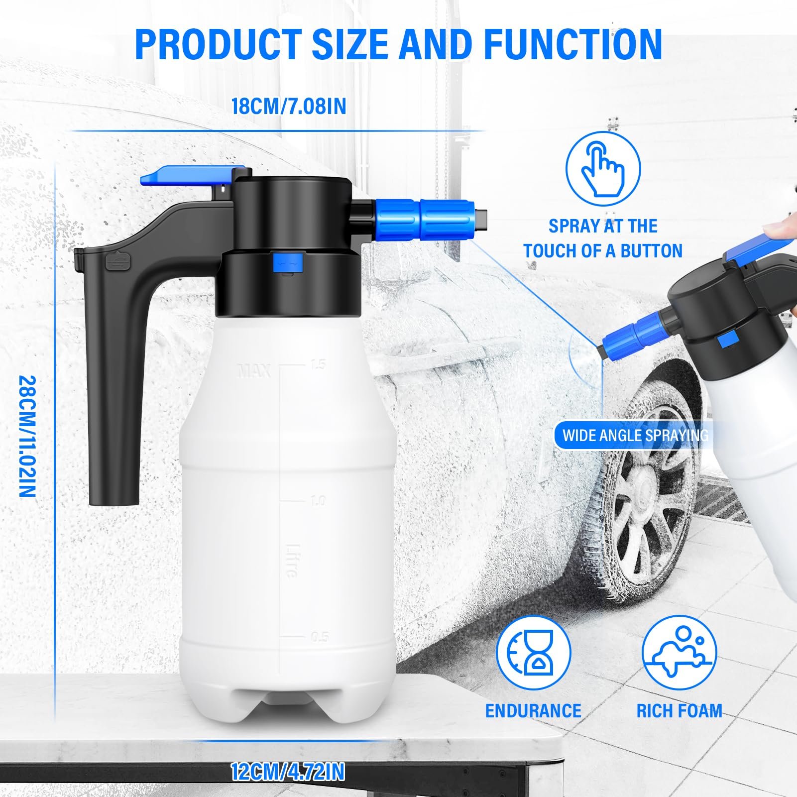 Portable High Pressure Car Washer, Car Washer Pump With 1.5 L, Multifunctional Foam Sprayer For Washing Cleaning Cars