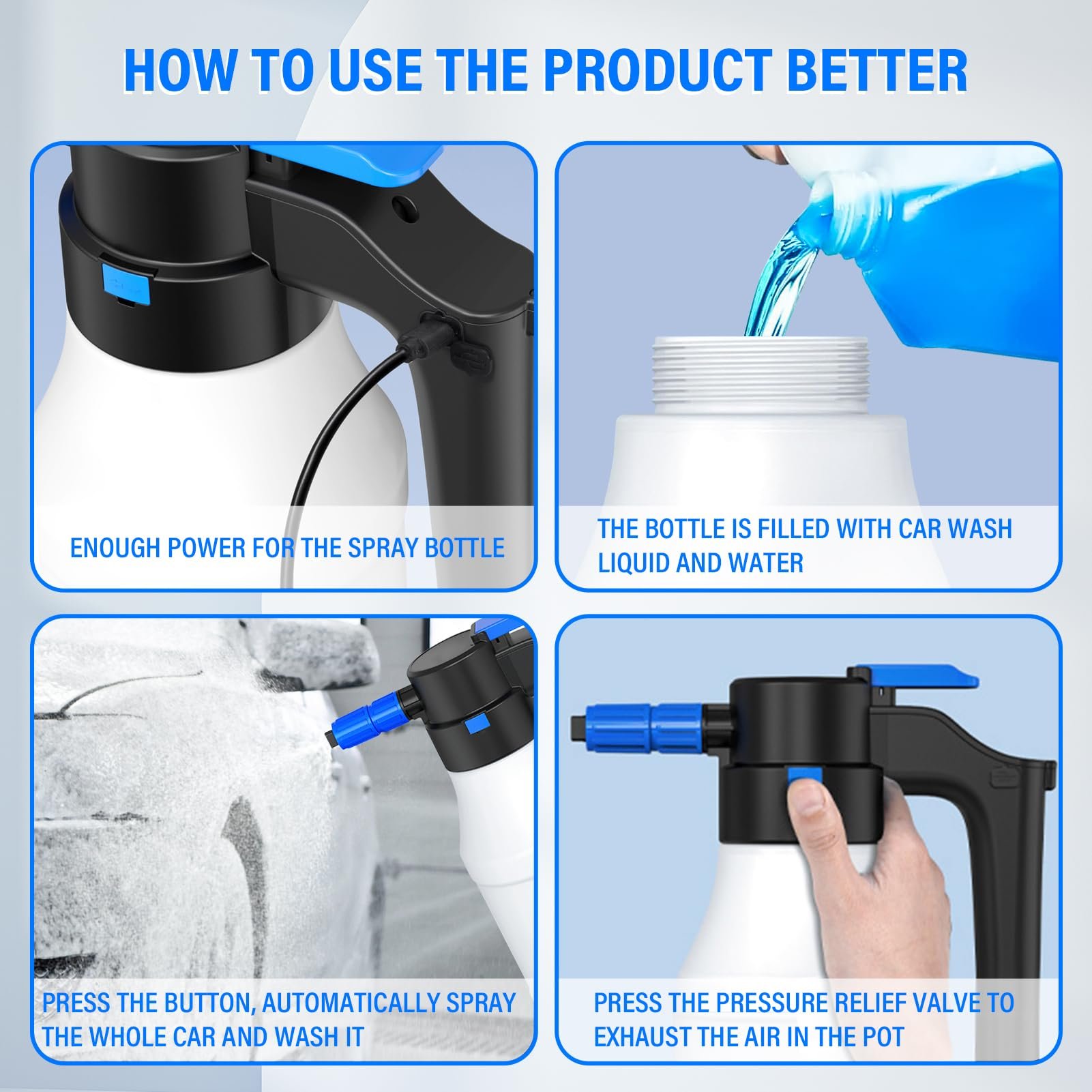 Portable High Pressure Car Washer, Car Washer Pump With 1.5 L, Multifunctional Foam Sprayer For Washing Cleaning Cars