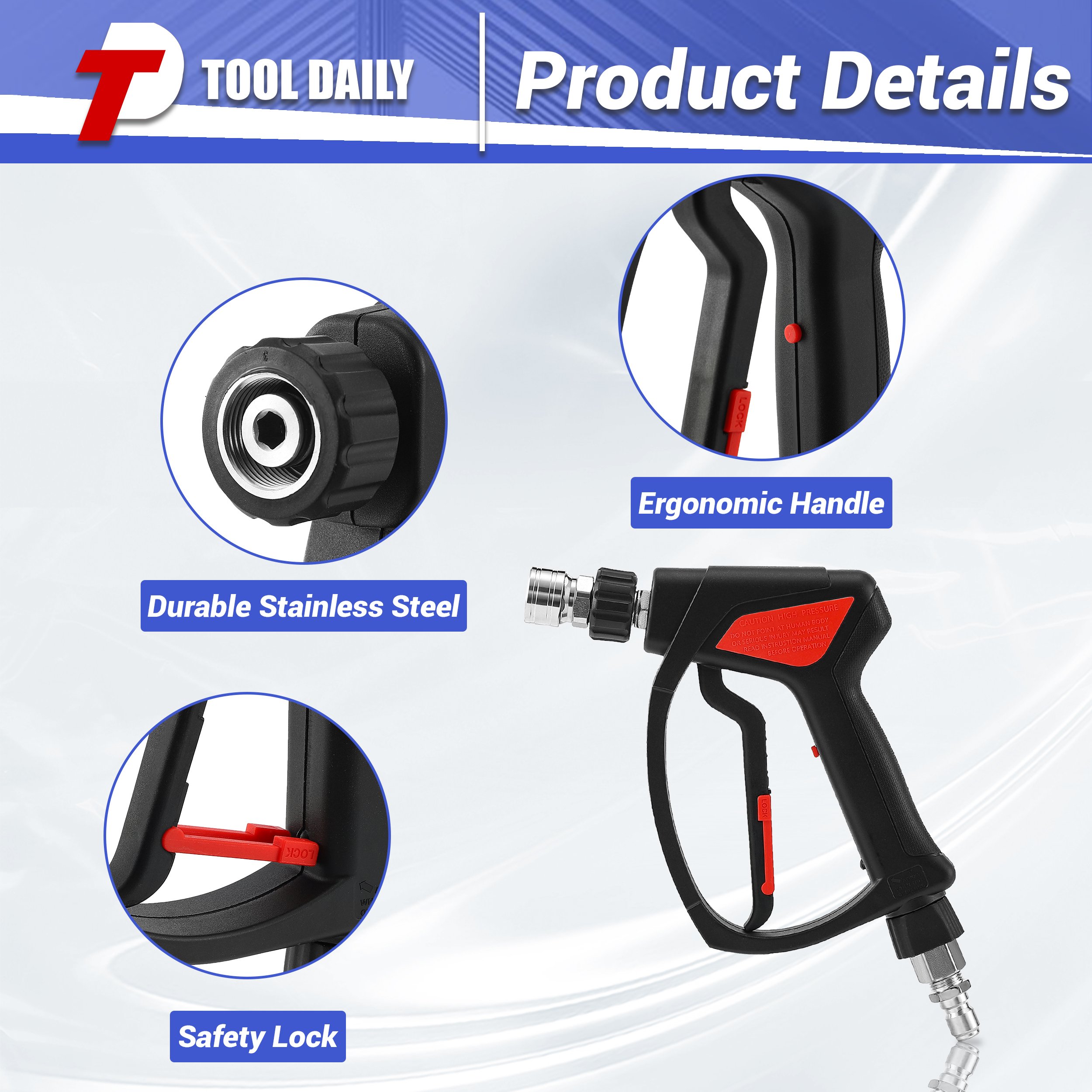 Stainless Steel Internal Valve Pressure Washer Gun Car Washer Swivel Gun With Extension Wand