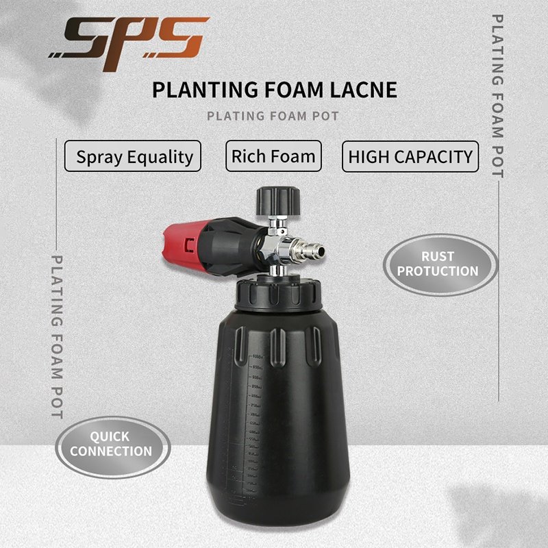 SPS High Pressure 1L Black Bottle Stainless Steel Adapter Solid Brass Snow Foam Cannon 1/4 Quick Release Car Wash Foam Lance