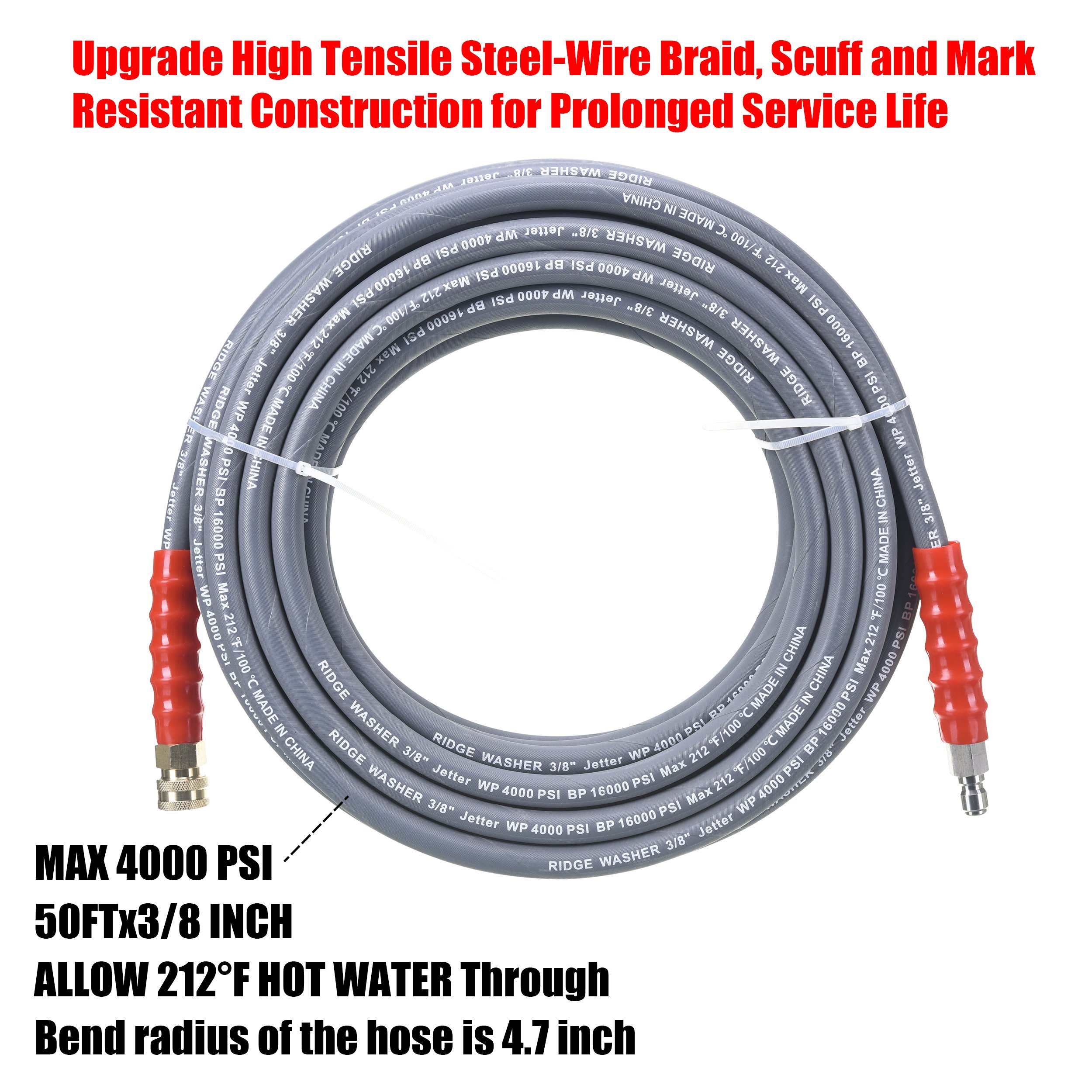 Pressure Washer Black Hose Pip Steel Wire Tube 3/8 Replacement Car Washer Hose For Hot And Cold Water