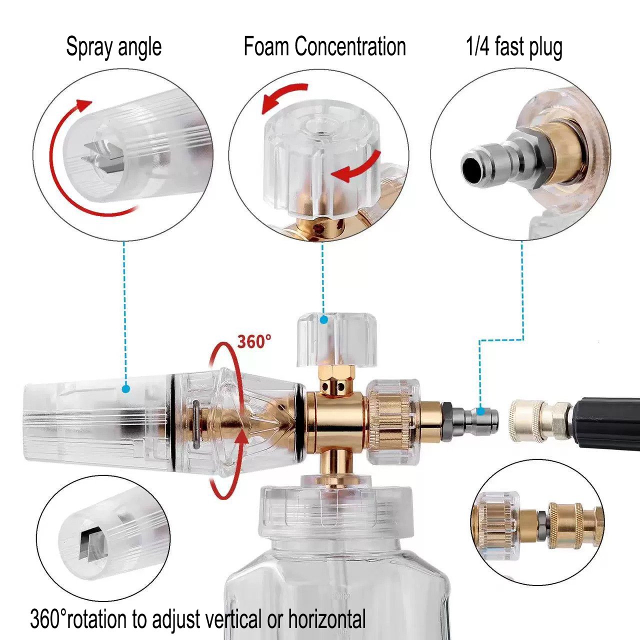 Lingzhen Car detailing equipment Snow Foam Lance with 1/4'' Quick connector High Pressure Foam Gun Foam Cannon Spray Gun