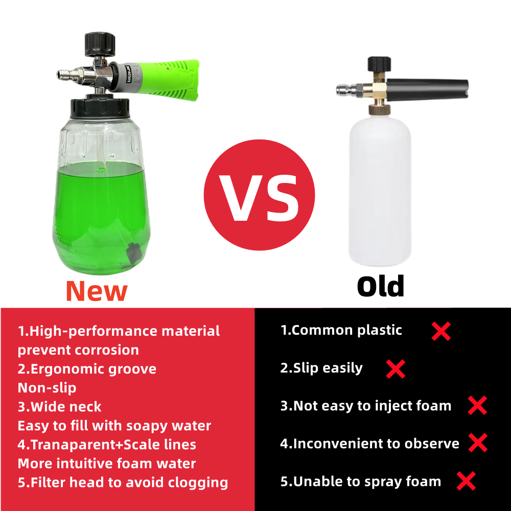 New Style Foam Cannon - Snow Foam Lance Kit, High Pressure Car Washer Accessory 1/4 Quick Connect & Adjustable Nozzle