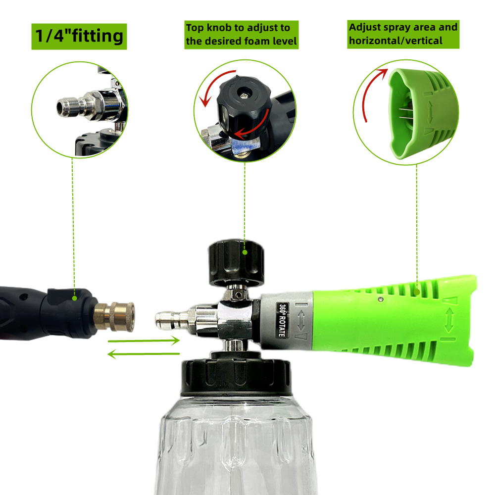 New Style Foam Cannon - Snow Foam Lance Kit, High Pressure Car Washer Accessory 1/4 Quick Connect & Adjustable Nozzle