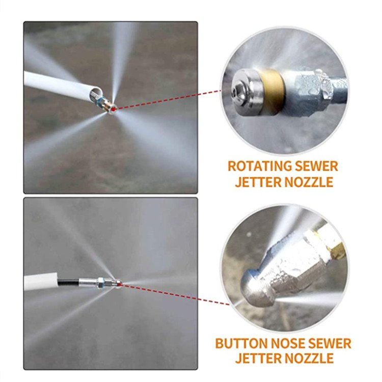 High Quality Sewer Jetter Nozzles Kit Drain Cleaning Hose for Pressure Washer Button Nose Rotating Sewer Jetting