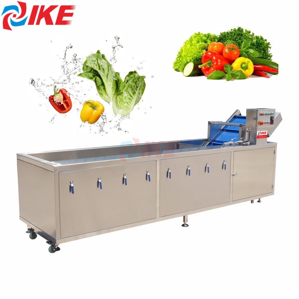 IKE Orange Lemon Vegetable Conveyor Belt Provided Automatic Fruit Washer Air Bubble Water Washing Machine Wooden 1 Unit 220 380V