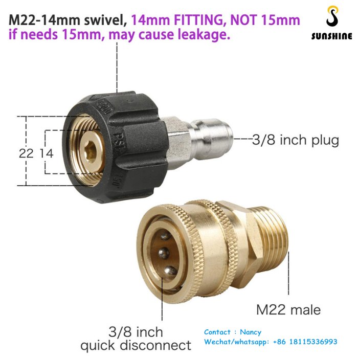 Car washer 8pcs high Pressure Washer Adapter Set Quick Disconnect Kit M22 Swivel to 3/8'' Quick Connect 3/4" to Quick Release