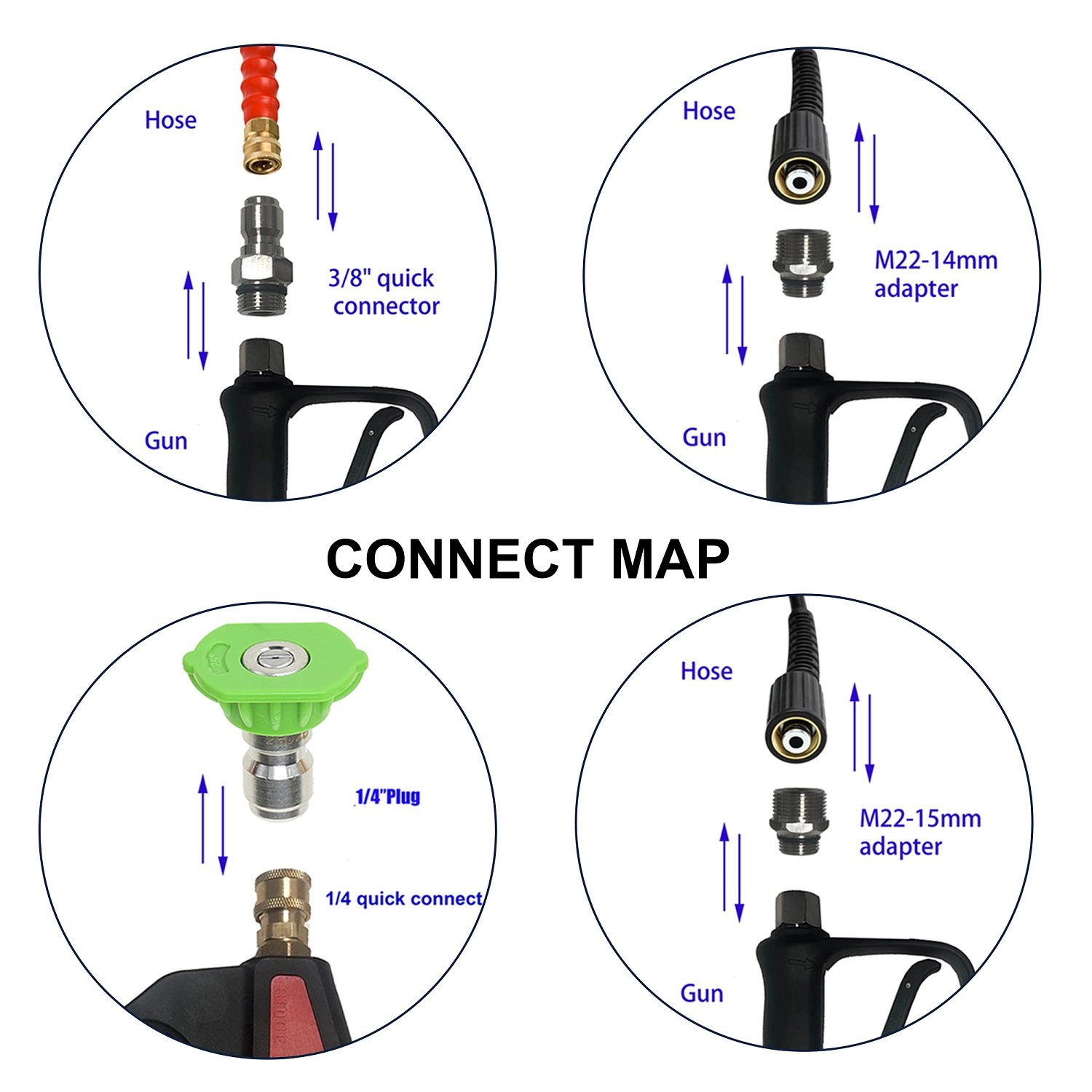 Multi-Functional M22-14 Car Washing Water Spray Gun Short Pressure Washer Gun Power Washer Gun