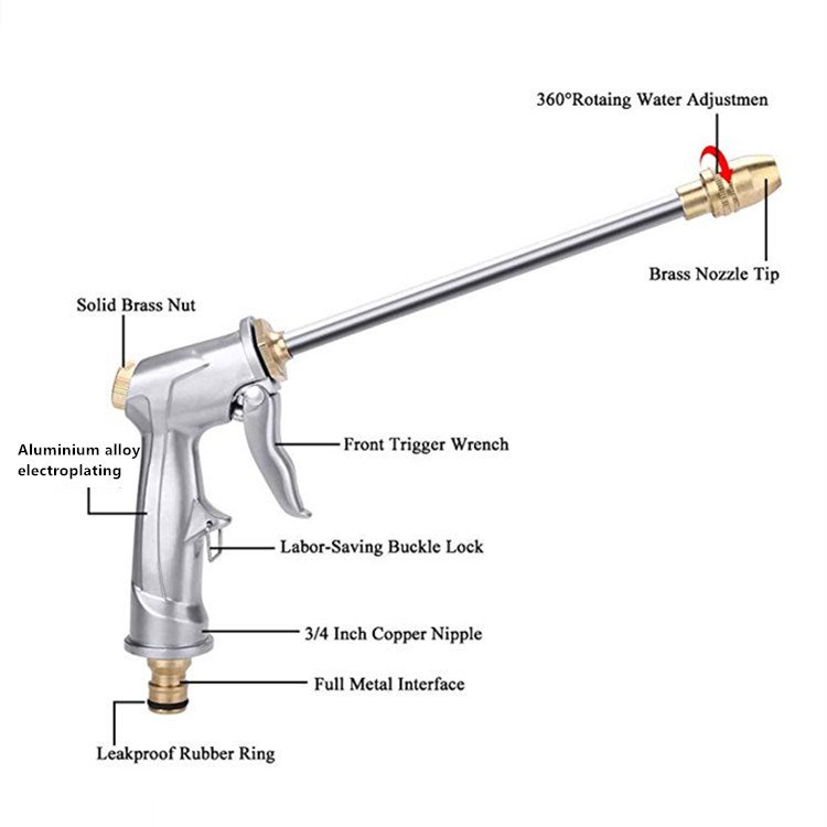 Water Hose Nozzle, Heavy Duty Metal Spray Gun, 360 Rotating Water Adjustment Leak Proof Pistol Grip Sprayer for Car washing