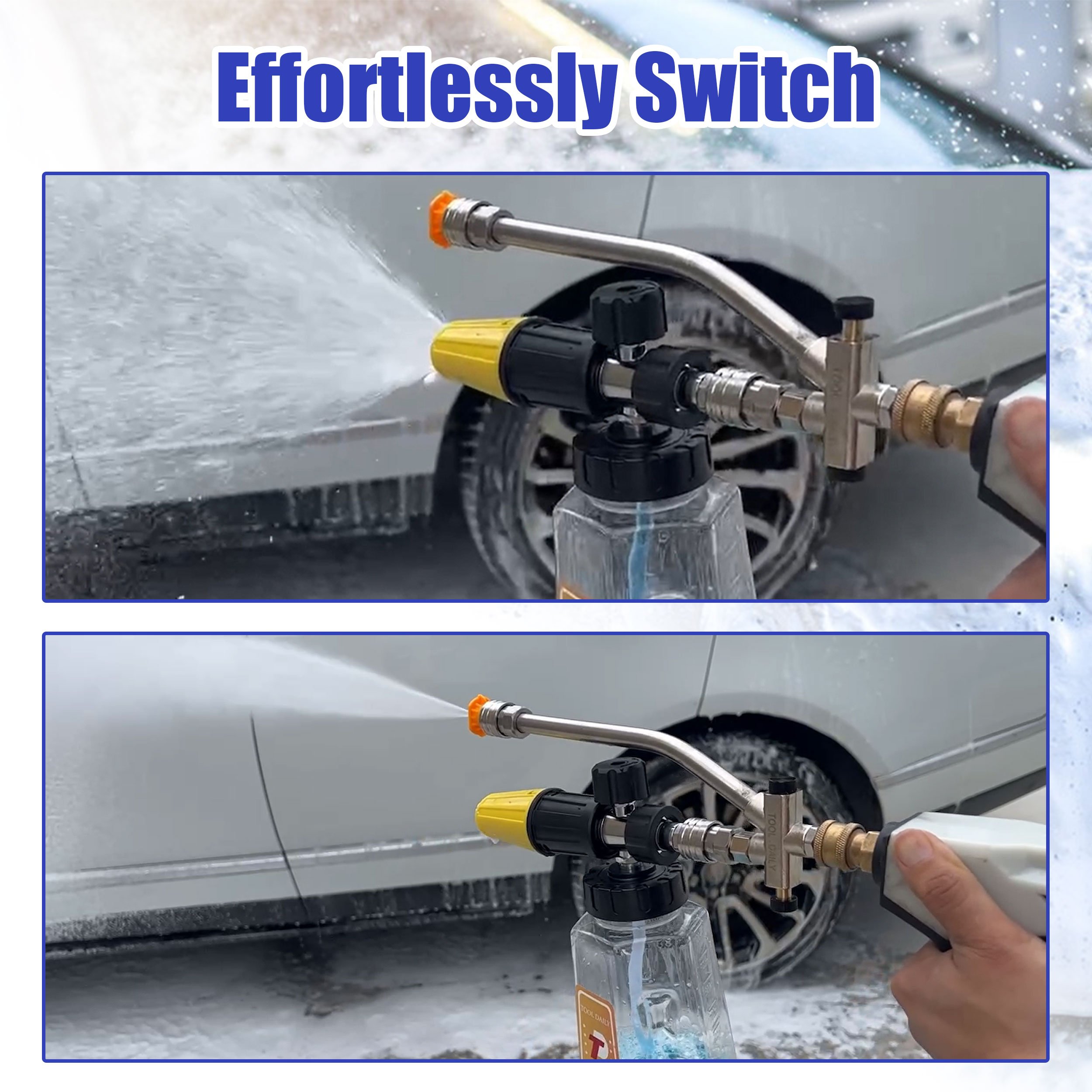 New Design Snow Foam Cannon Double Valve Extension Rod Double Tip Attachment For Fast Switching Car Washing