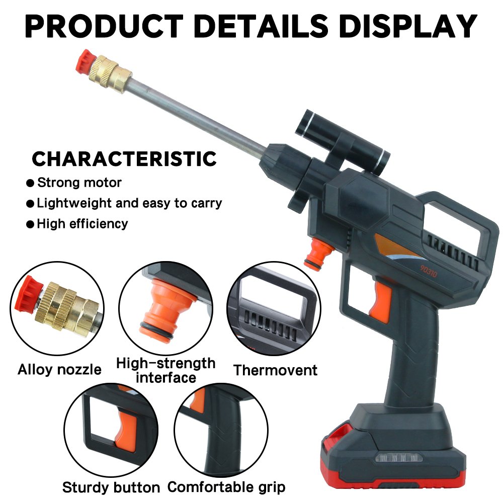 Lithium Ion Battery Powered Car Washer ABS Plastic Stainless Steel Stainless ABS Power Tools Include Pressure Cleaning Foaming