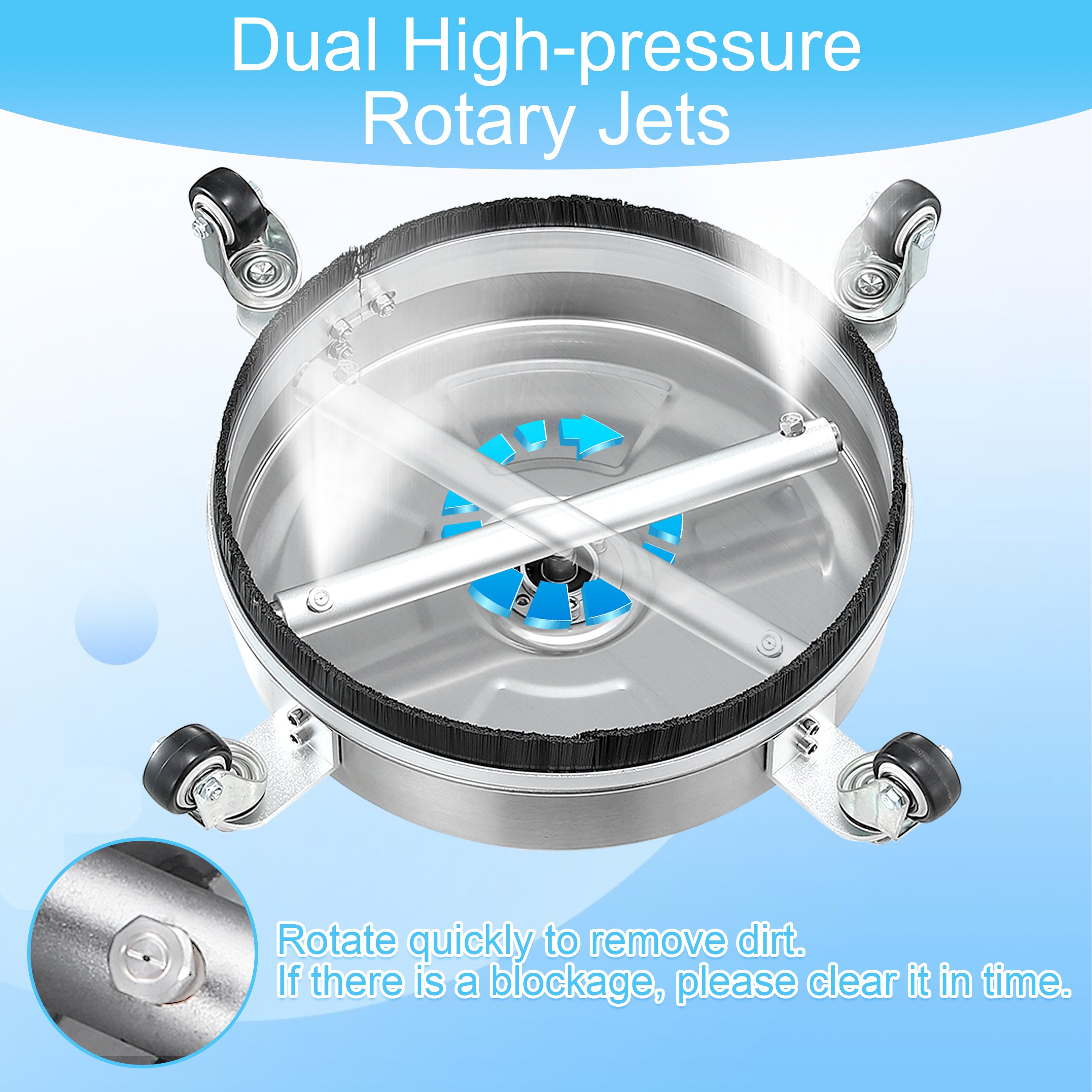 Popular 14 Inch Surface Cleaner Stainless Steel Pressure Washer Surface Cleaner With 4 Wheels