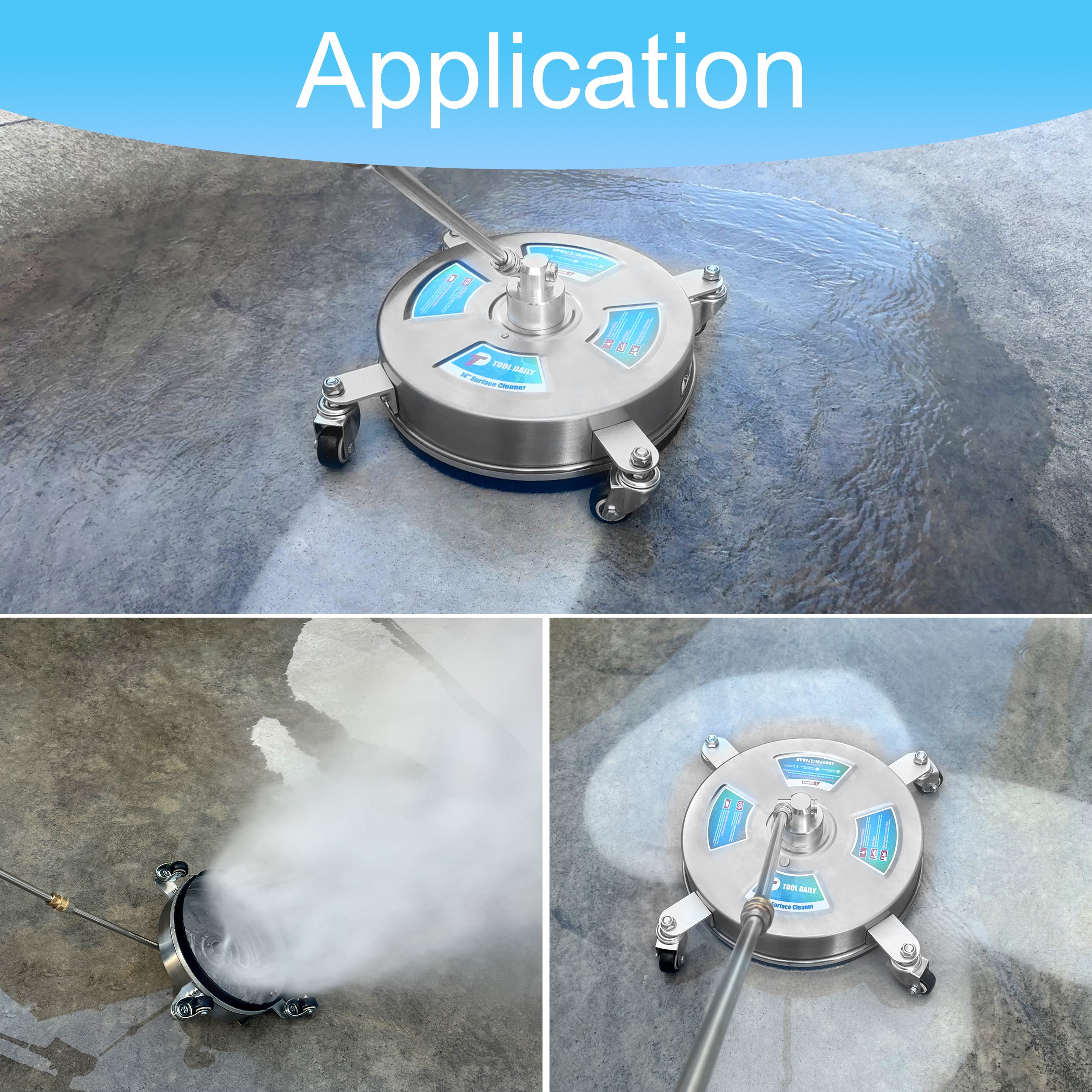 Popular 14 Inch Surface Cleaner Stainless Steel Pressure Washer Surface Cleaner With 4 Wheels