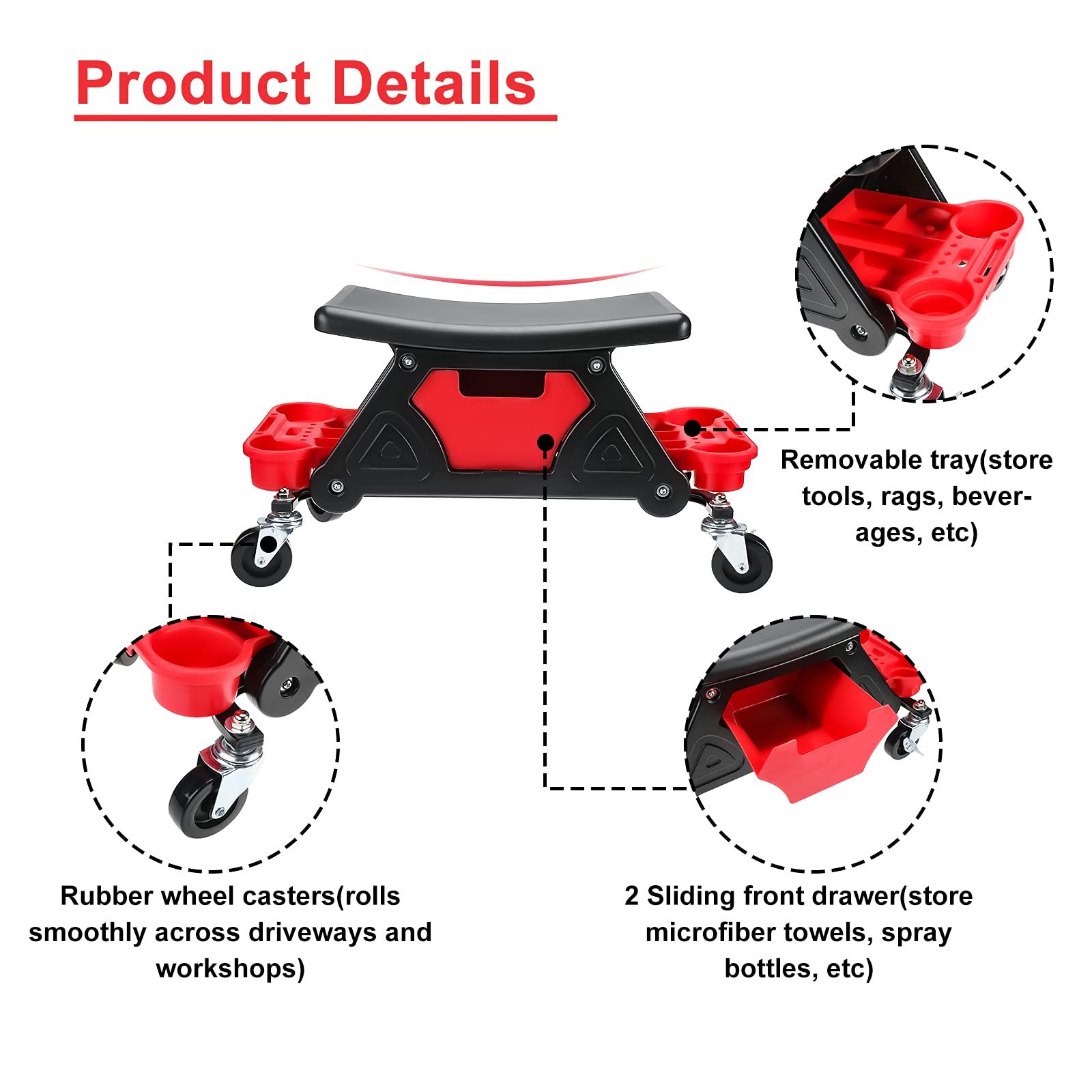 Manufacturer Wholesale Rolling Car Wash Stool Detailing Wax Polishing Projects Car Repair Beauty Maintenance Creeper Stool