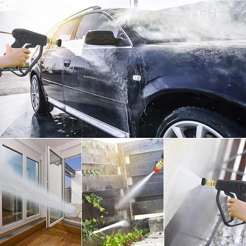 SS Short Pressure Car Washer Gun with Swivel High Pressure Water Handle with 3/8" Male Plug and 1/4" Quick Connector Coupler Pow