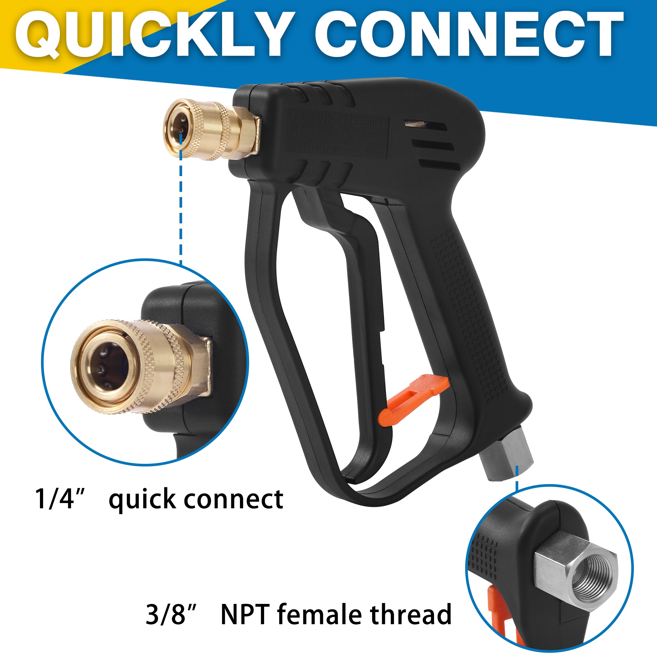 Power Washer Gun Car Washer Lance Spray Swivel Trigger Gun With 3/8 Quick Connect M22 Fittings