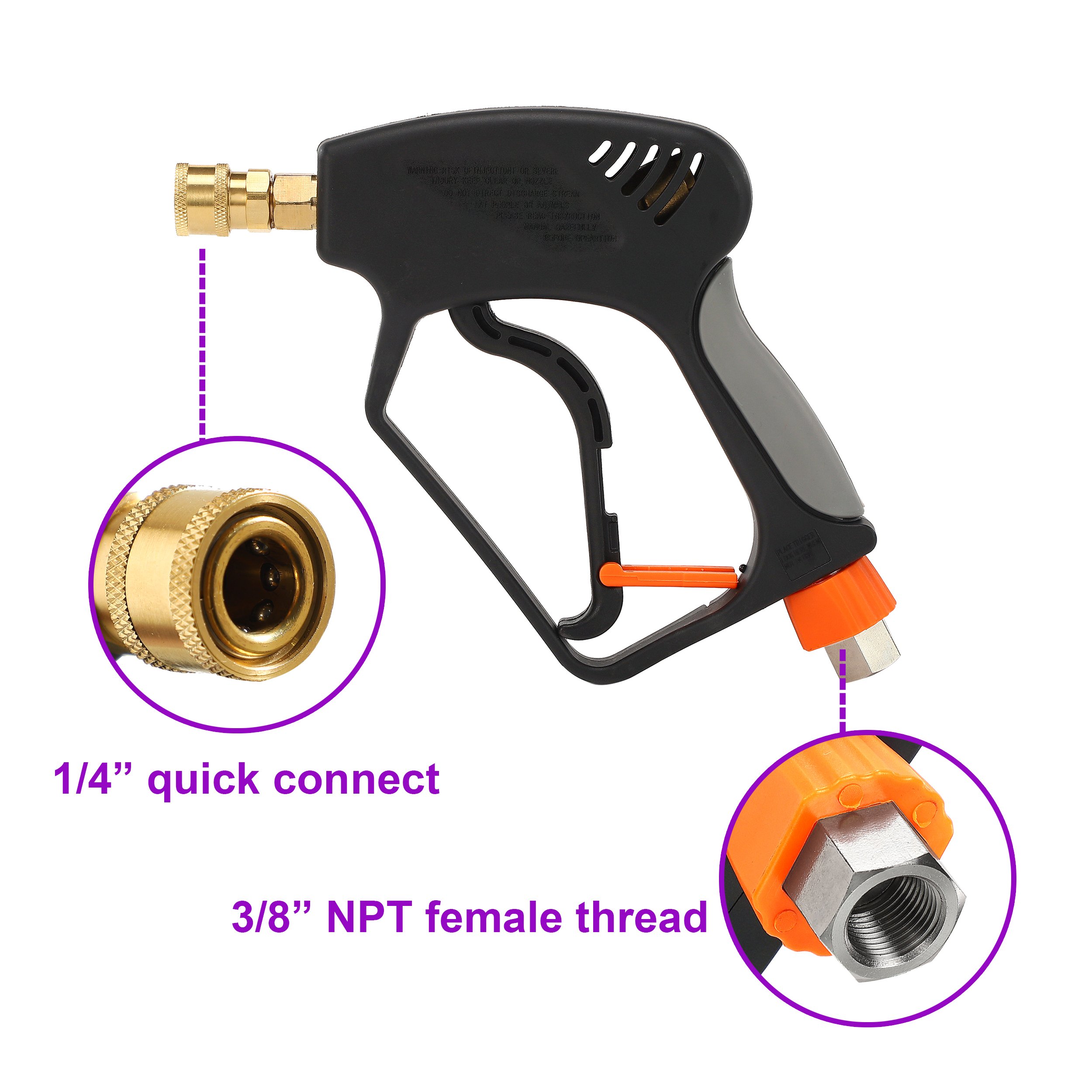 5000 Psi Short Pressure Washer Gun 360 Degree Swivel Gun With 3/8 Quick Connector