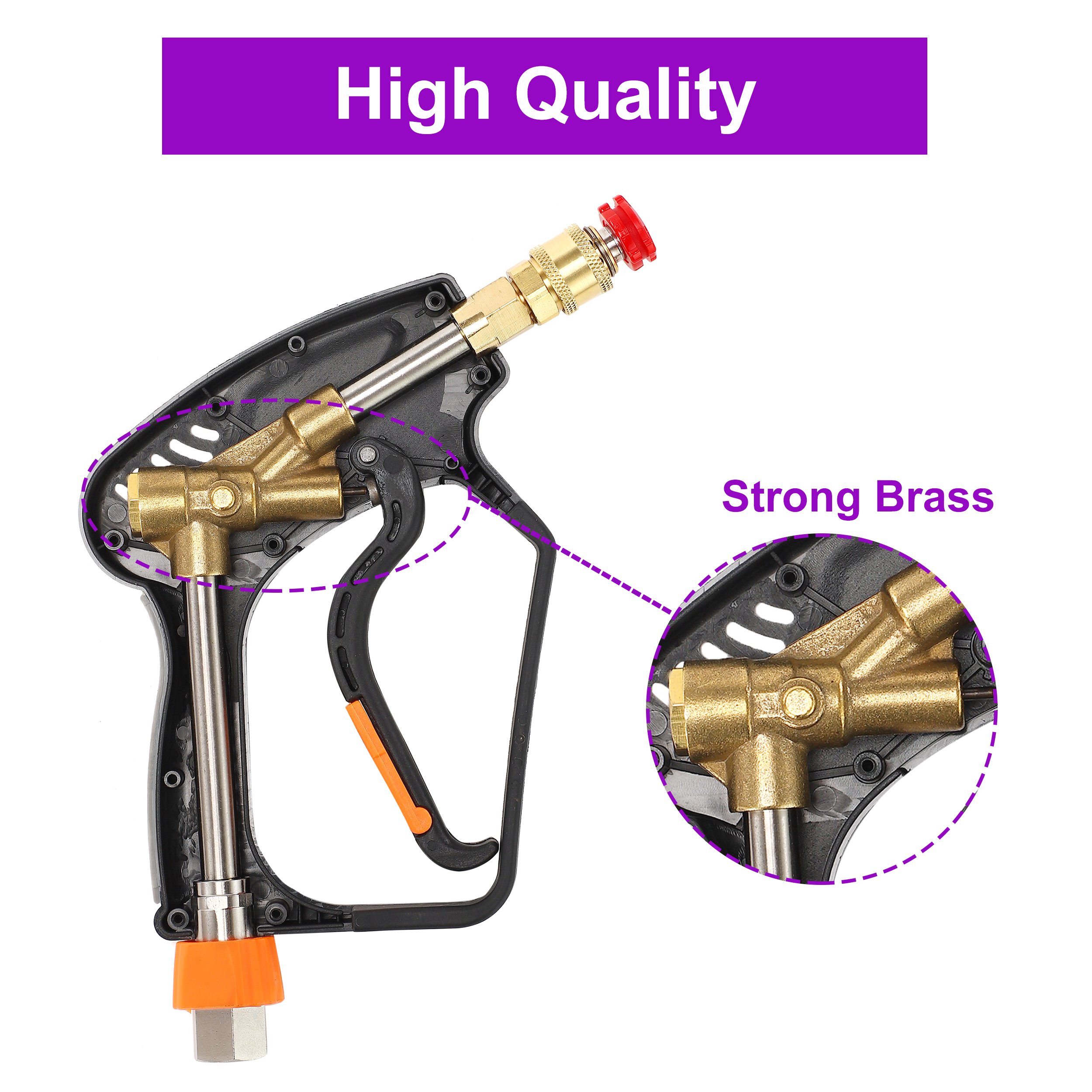 5000 Psi Short Pressure Washer Gun 360 Degree Swivel Gun With 3/8 Quick Connector