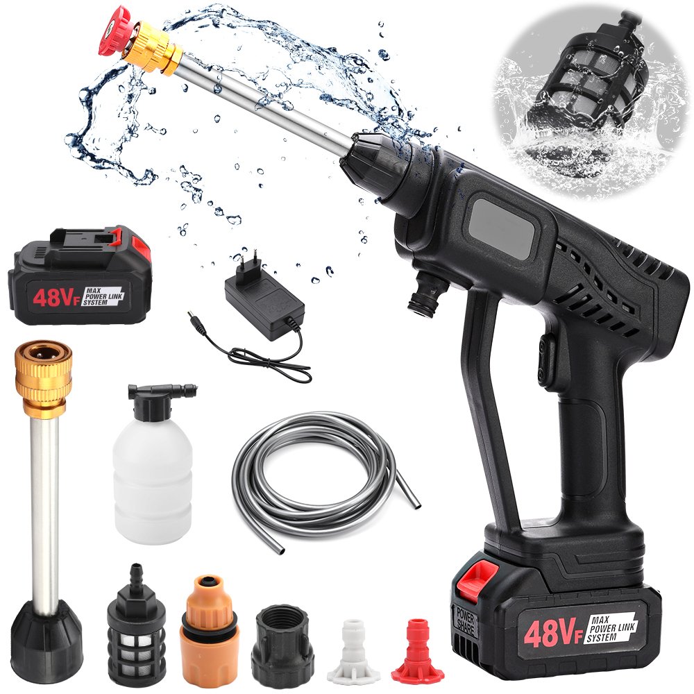 Portable Cordless Electric Car Pressure Washer High Output Power Battery Powered Car Washer Made of Metal and PP