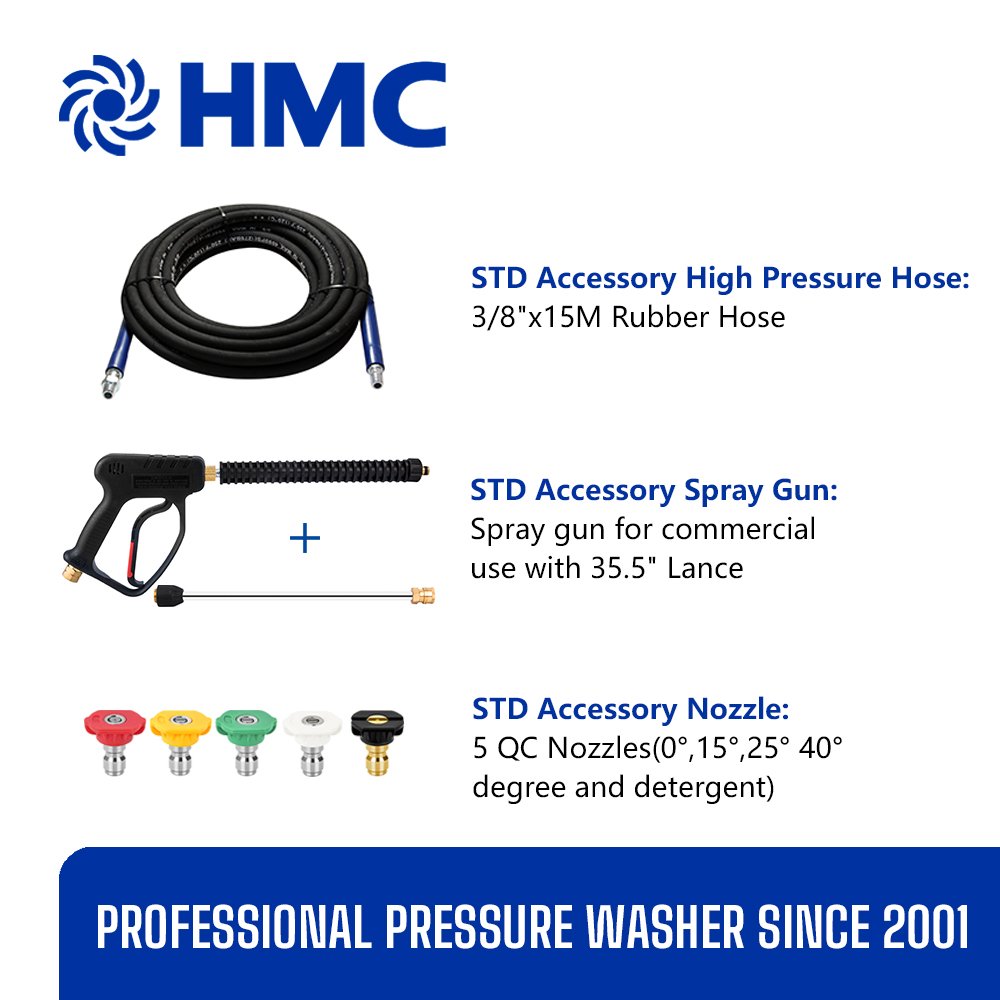 HMC 2500psi Cold Water Custom Water Jet Cleaning High Pressure Washer Italian Pump with 4 Wheels