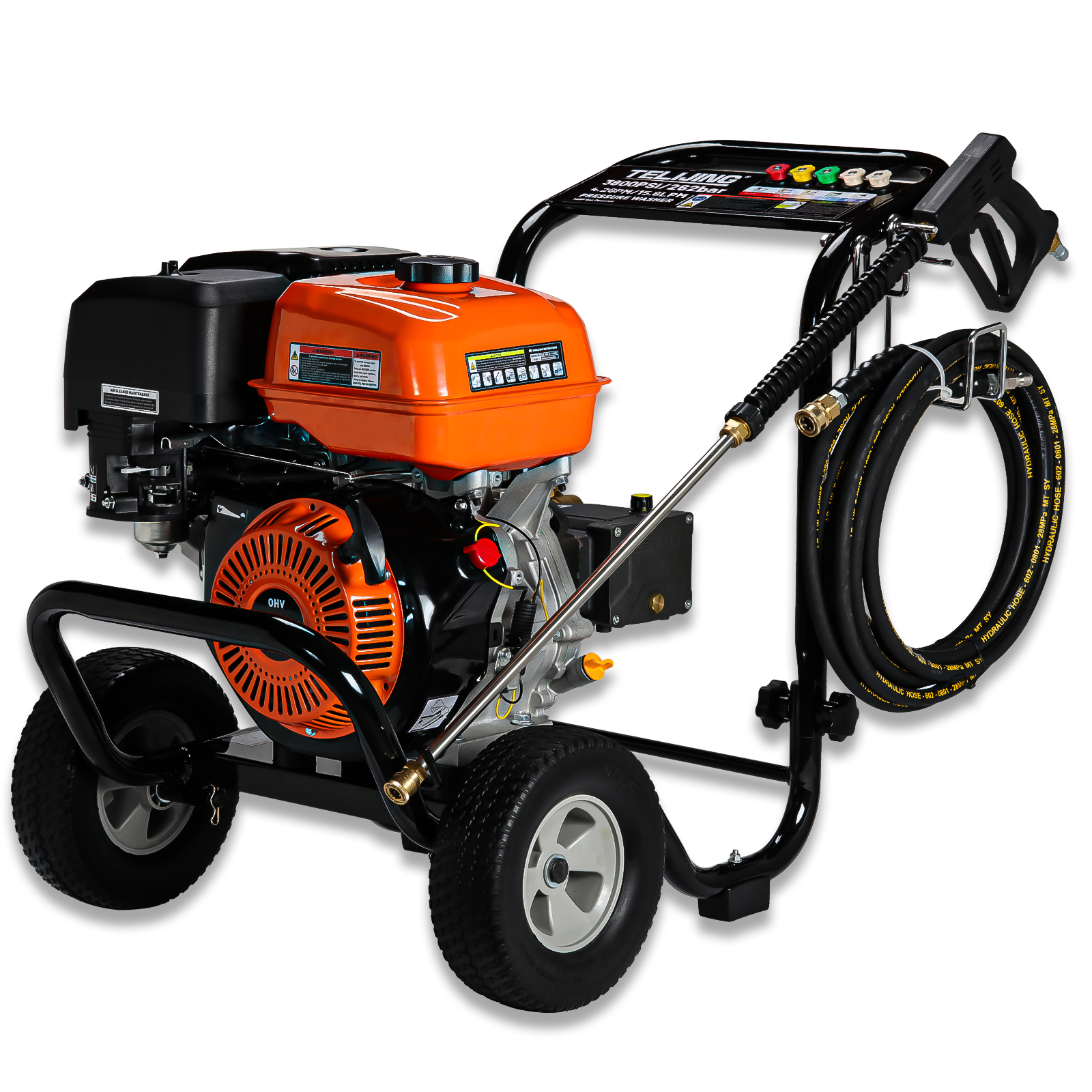 Professional portable OHV 4000psi/275bar gasoline high pressure car washing 190F with two wheels for floor boat outside cleaning