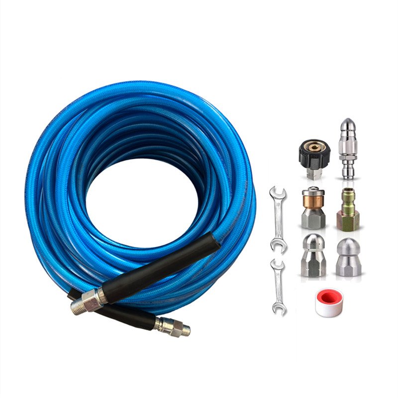 150FT Sewer Jetter Kit for High Pressure Washer Hose 1/4'' NPT Drain Cleaning Hose Button Nose & Rotating Sewer Jetting Nozzle