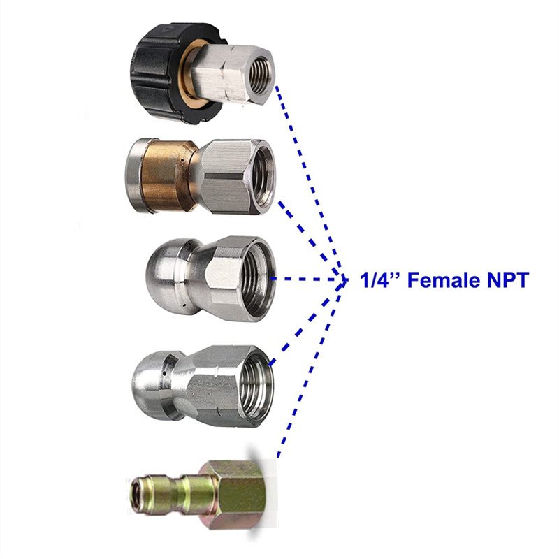 150FT Sewer Jetter Kit for High Pressure Washer Hose 1/4'' NPT Drain Cleaning Hose Button Nose & Rotating Sewer Jetting Nozzle